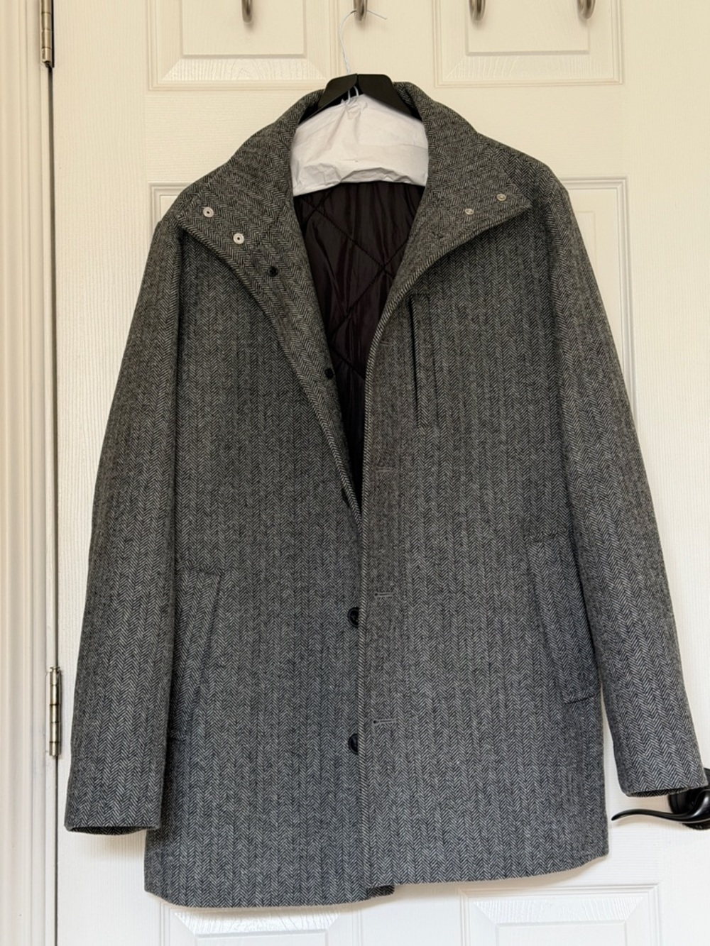 Jack & Jones Men's Gray Herringbone Wool Coat